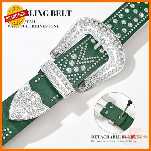 Sparkling Rhinestone Studded Western Belt Faux Leather Unisex Fit main image 2